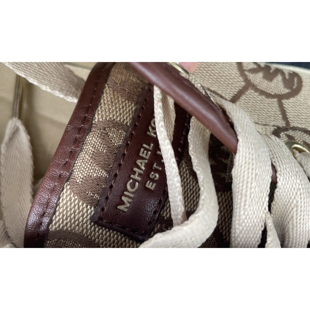 Michael Kors Womens MK Monogram Logo Low Top Sneakers Brown Tan Leather Trim - Picture 8 of 9
